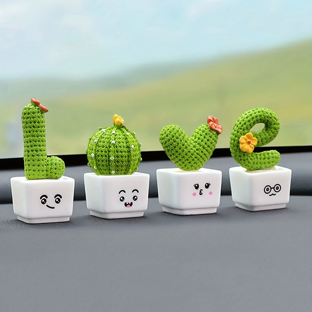 4pcs Resin Succulent Cactus Mini Green Plant Car Crafts